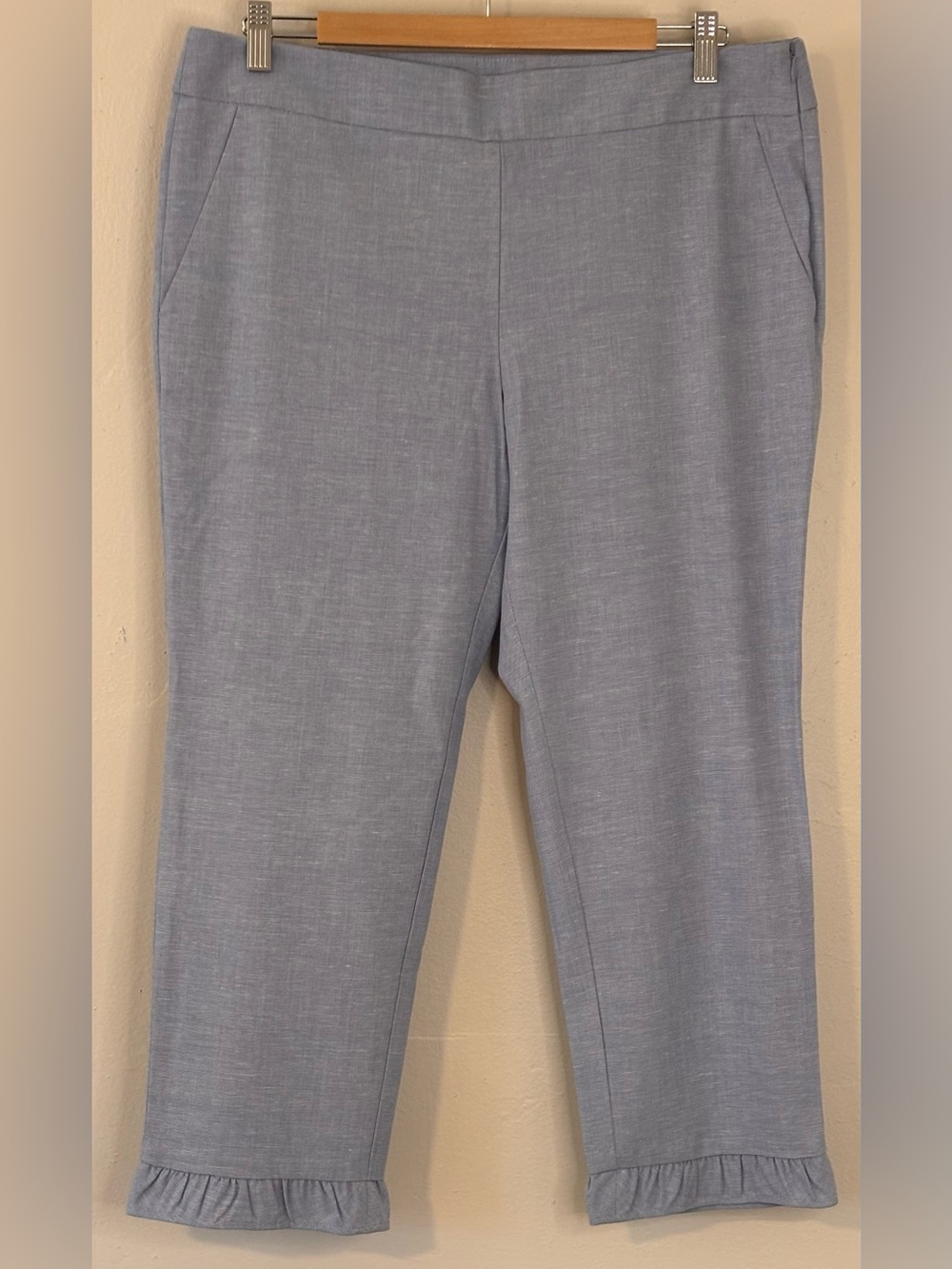 NWT LOFT Blue Linen Trousers with Ruffle Hem Women’s Size 12P